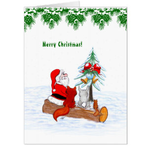 Santa Claus with Rabbit Fox and Squirrel Card