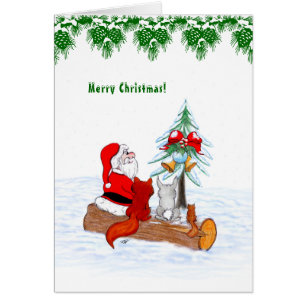 Santa Claus with Rabbit Fox and Squirrel Cards