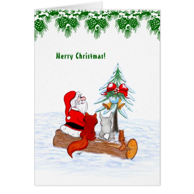 Santa Claus with Rabbit Fox and Squirrel Cards (Front)