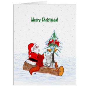 Santa Claus with Rabbit Fox and Squirrel Cards