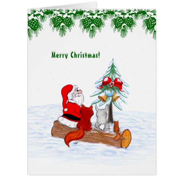 Santa Claus with Rabbit Fox and Squirrel Cards (Front)