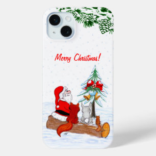 Santa Claus with Rabbit Fox and Squirrel iPhone 15 Plus Case