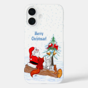 Santa Claus with Rabbit Fox and Squirrel iPhone 16 Case