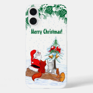 Santa Claus with Rabbit Fox and Squirrel iPhone 16 Plus Case