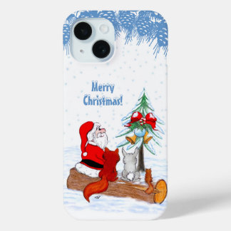 Santa Claus with Rabbit Fox and Squirrel iPhone 15 Case