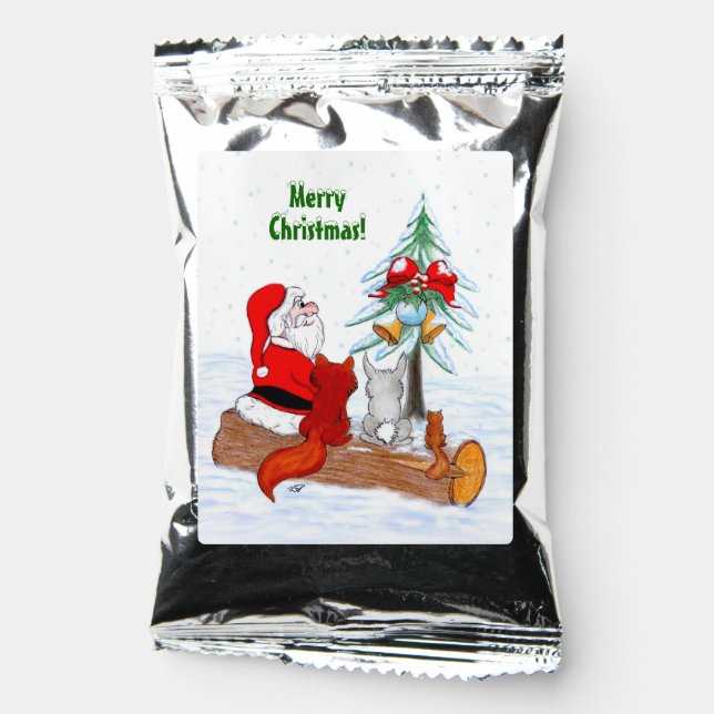 Santa Claus with Rabbit Fox and Squirrel Coffee Drink Mix (Front)