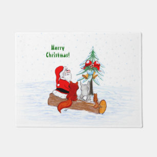 Santa Claus with Rabbit Fox and Squirrel Doormat