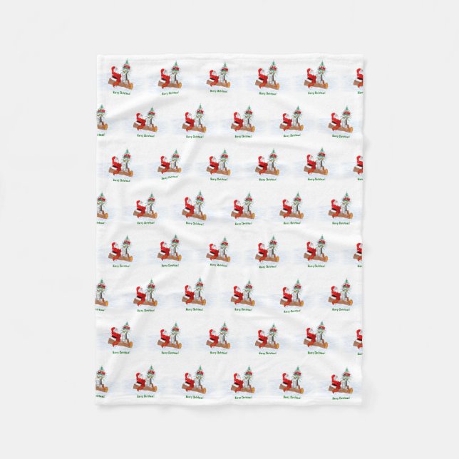 Santa Claus with Rabbit Fox and Squirrel Fleece Blanket (Front)