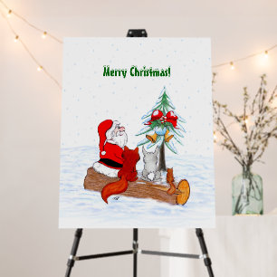 Santa Claus with Rabbit Fox and Squirrel Foam Board
