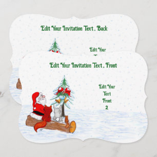 Santa Claus with Rabbit Fox and Squirrel Invitation