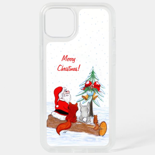Santa Claus with Rabbit Fox and Squirrel iPhone 15 Plus Case (Back)