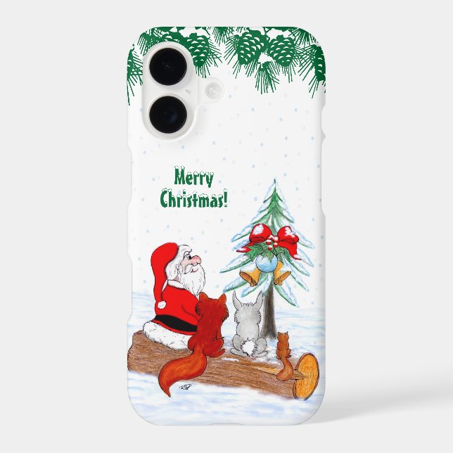 Santa Claus with Rabbit Fox and Squirrel iPhone Case (Back)