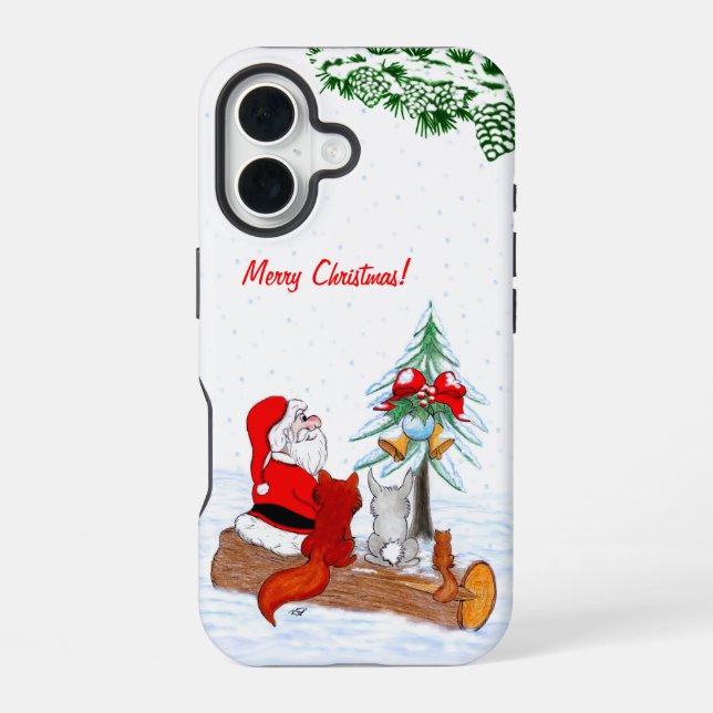 Santa Claus with Rabbit Fox and Squirrel iPhone Case (Back)