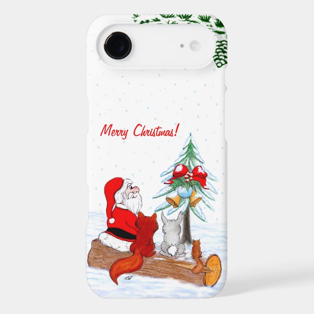 Santa Claus with Rabbit Fox and Squirrel iPhone Case (Back)