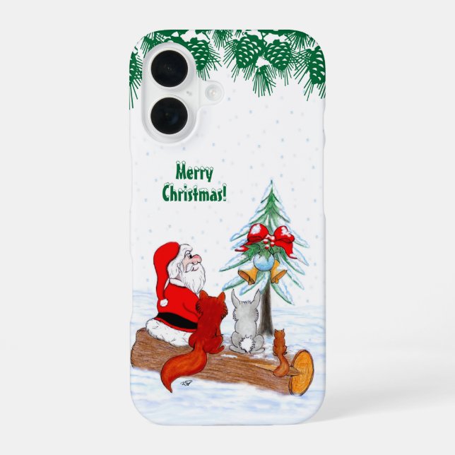 Santa Claus with Rabbit Fox and Squirrel iPhone Case (Back)