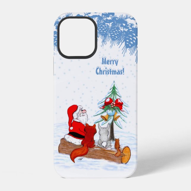 Santa Claus with Rabbit Fox and Squirrel iPhone Case (Back)