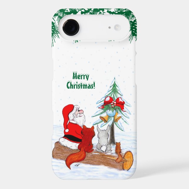 Santa Claus with Rabbit Fox and Squirrel iPhone Case (Back)