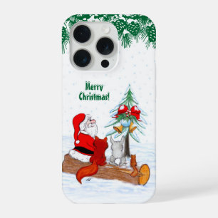 Santa Claus with Rabbit Fox and Squirrel iPhone 15 Pro Case