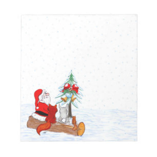 Santa Claus with Rabbit Fox and Squirrel Notepad