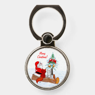 Santa Claus with Rabbit Fox and Squirrel Phone Ring Stand