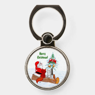 Santa Claus with Rabbit Fox and Squirrel Phone Ring Stand