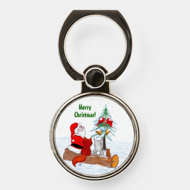 Santa Claus with Rabbit Fox and Squirrel Phone Ring Stand (Front)