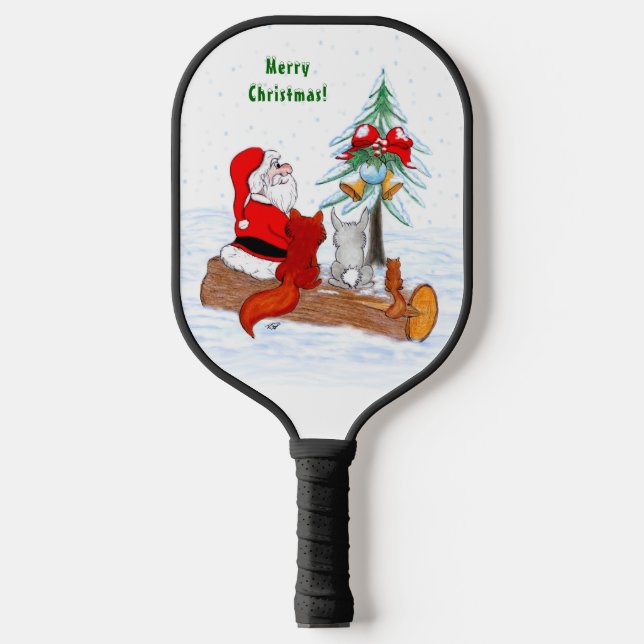 Santa Claus with Rabbit Fox and Squirrel Pickleball Paddle (Front)