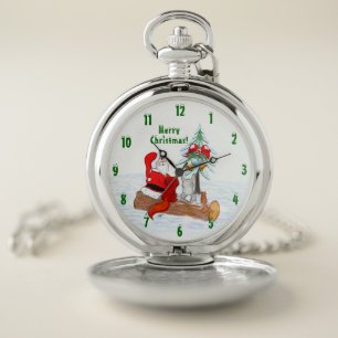 Santa Claus with Rabbit Fox and Squirrel Pocket Watch