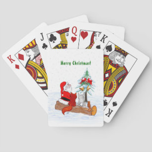 Santa Claus with Rabbit Fox and Squirrel Poker Cards
