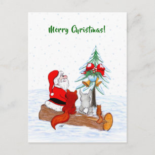 Santa Claus with Rabbit Fox and Squirrel Postcard