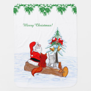 Santa Claus with Rabbit Fox and Squirrel Receiving Blanket