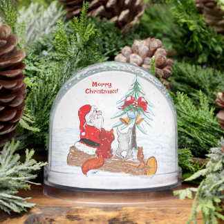 Santa Claus with Rabbit Fox and Squirrel Snow Globe