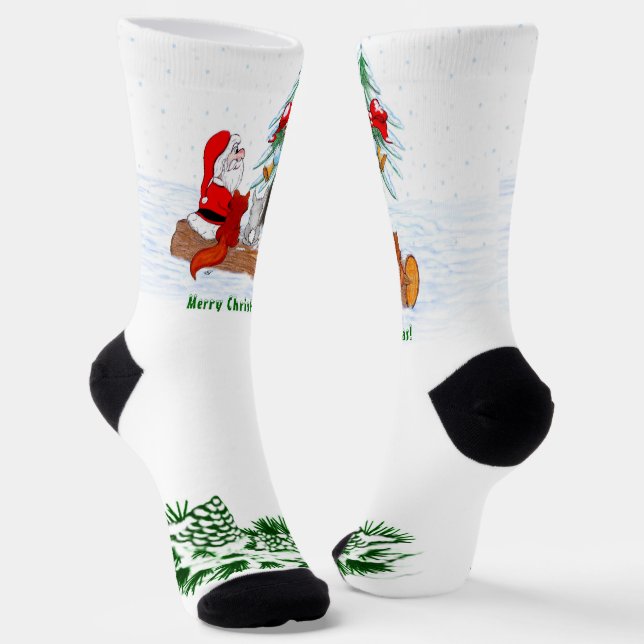 Santa Claus with Rabbit Fox and Squirrel Socks (Angled)