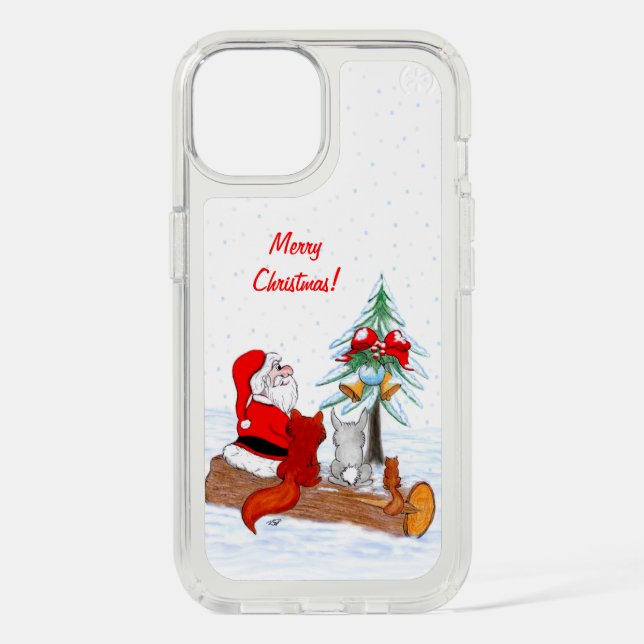 Santa Claus with Rabbit Fox and Squirrel Speck iPhone Case (Front)