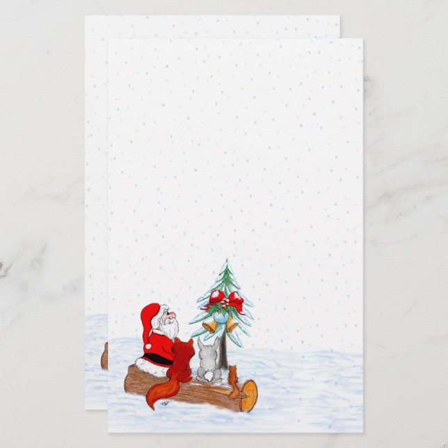 Santa Claus with Rabbit Fox and Squirrel Stationery (Front/Back)