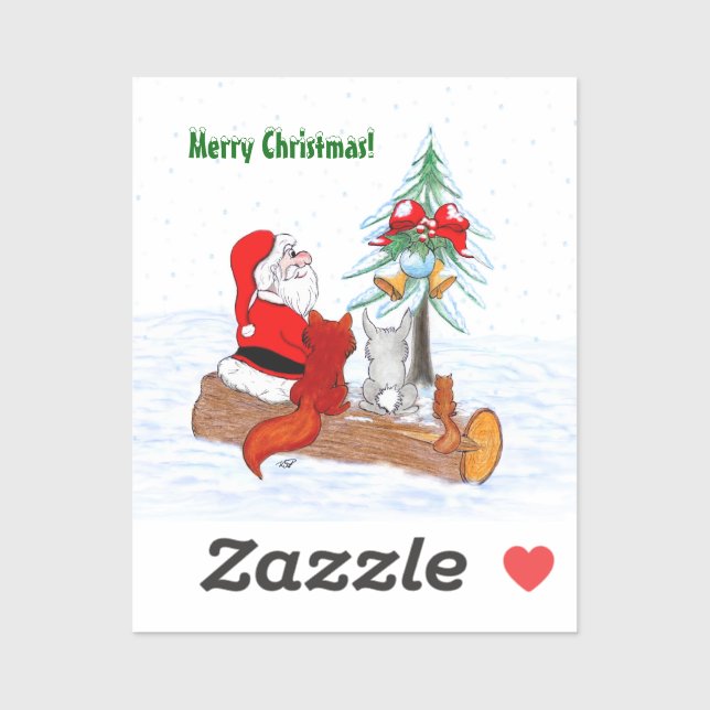 Santa Claus with Rabbit Fox and Squirrel Sticker (Sheet)