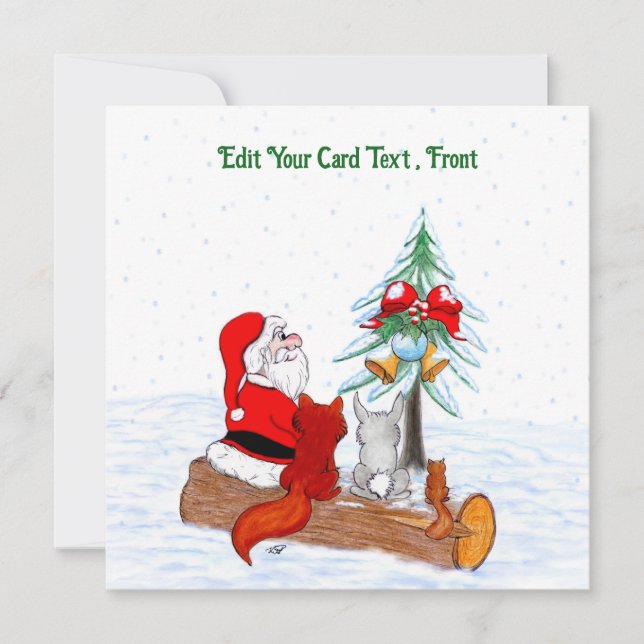 Santa Claus with Rabbit Fox and Squirrel Thank You Card (Front)