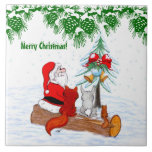 Santa Claus with Rabbit Fox and Squirrel Tile