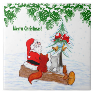 Santa Claus with Rabbit Fox and Squirrel Tile