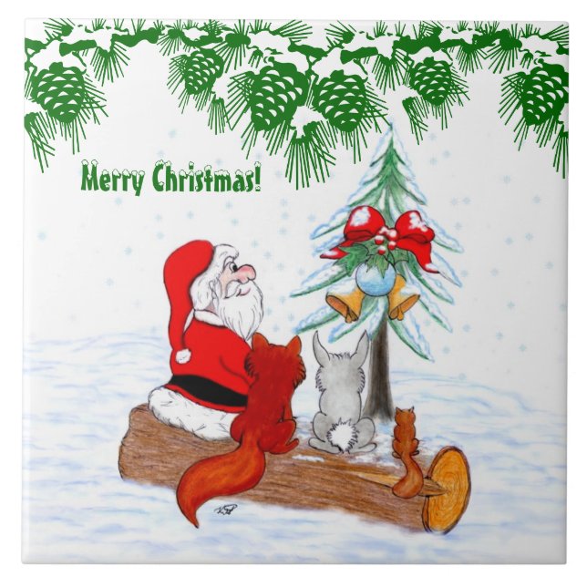 Santa Claus with Rabbit Fox and Squirrel Tile (Front)