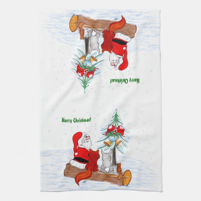 Santa Claus with Rabbit Fox and Squirrel Towel (Vertical)