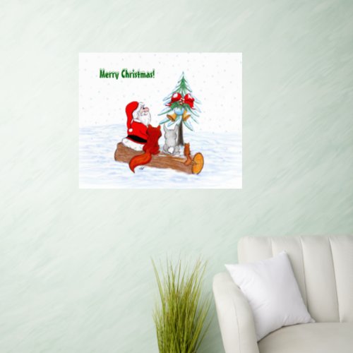 Santa Claus with Rabbit Fox and Squirrel Wall Decal