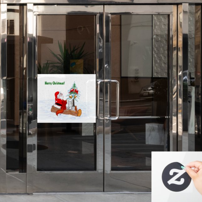 Santa Claus with Rabbit Fox and Squirrel Window Cling (Office Door)