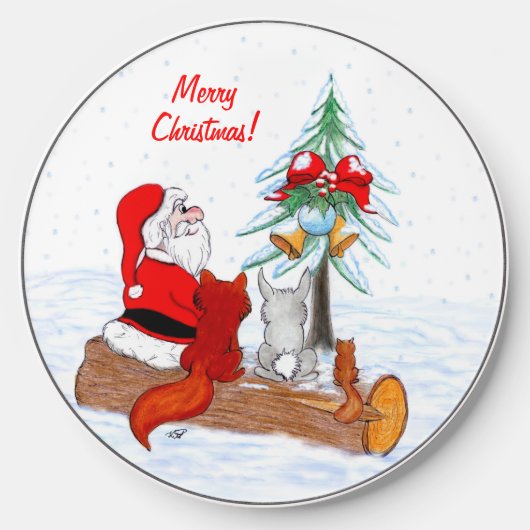 Santa Claus with Rabbit Fox and Squirrel Wireless Charger (Front)