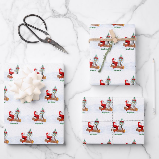 Santa Claus with Rabbit Fox and Squirrel Wrapping Paper Sheets (Front)