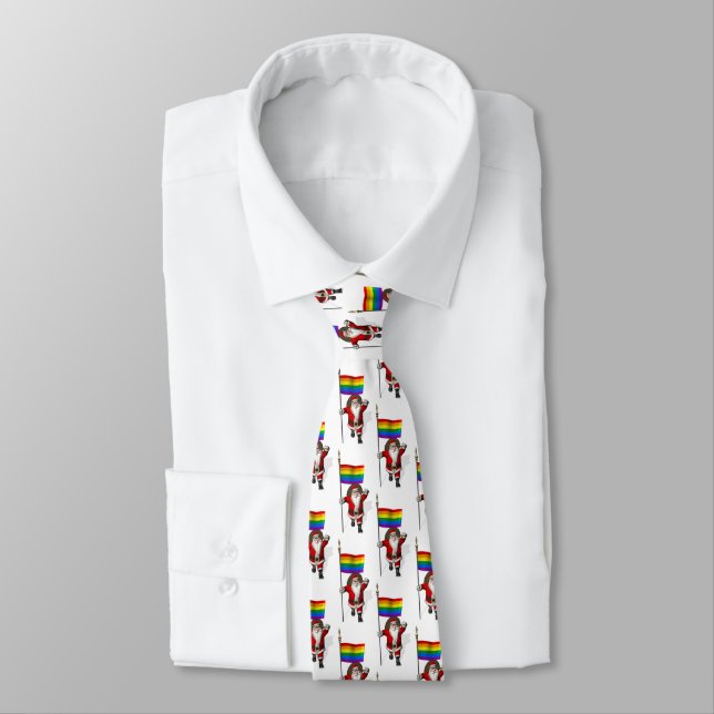 Santa Claus With Rainbow Flag Neck Tie (Tied)