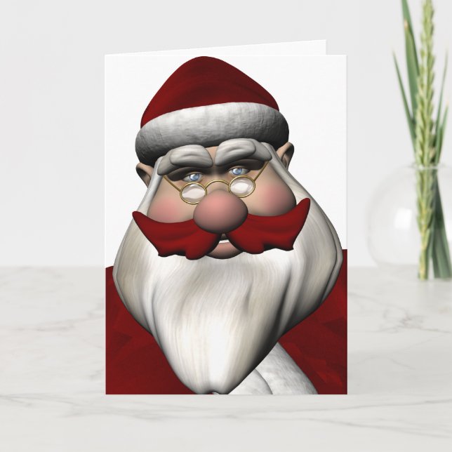 Santa Claus With Red Mustache Holiday Card (Front)