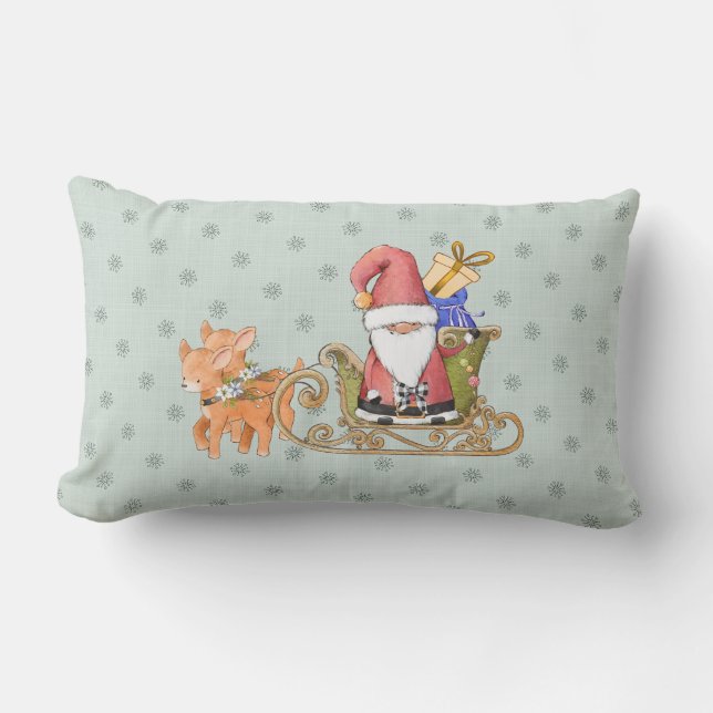 Santa Claus with Reindeer and Sleigh Custom  Throw Lumbar Pillow (Front)
