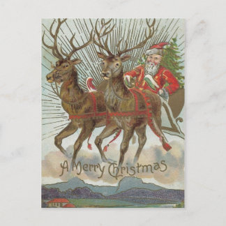 Santa Claus with Reindeer Vintage Christmas Card