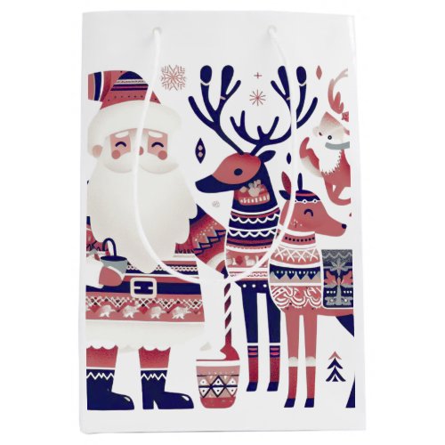 Santa Claus with Reindeers Tissue Paper Medium Gift Bag
